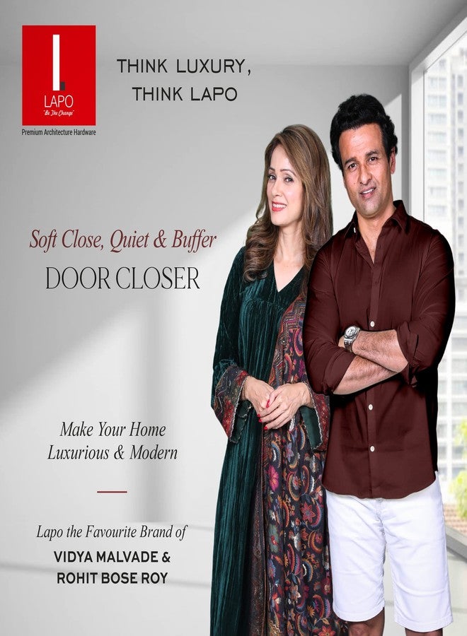 LAPO جهاز إغلاق أبواب لابو بريميوم أوتوماتيكي هيدروليكي مزدوج السرعة من الألومنيوم 32 مم مخفي مع ذراع تثبيت، جهاز إغلاق أبواب خشبي مع مجموعة تركيب لجميع أوزان الأبواب حتى 60 إلى 80 كجم (لون فضي). - Image 2